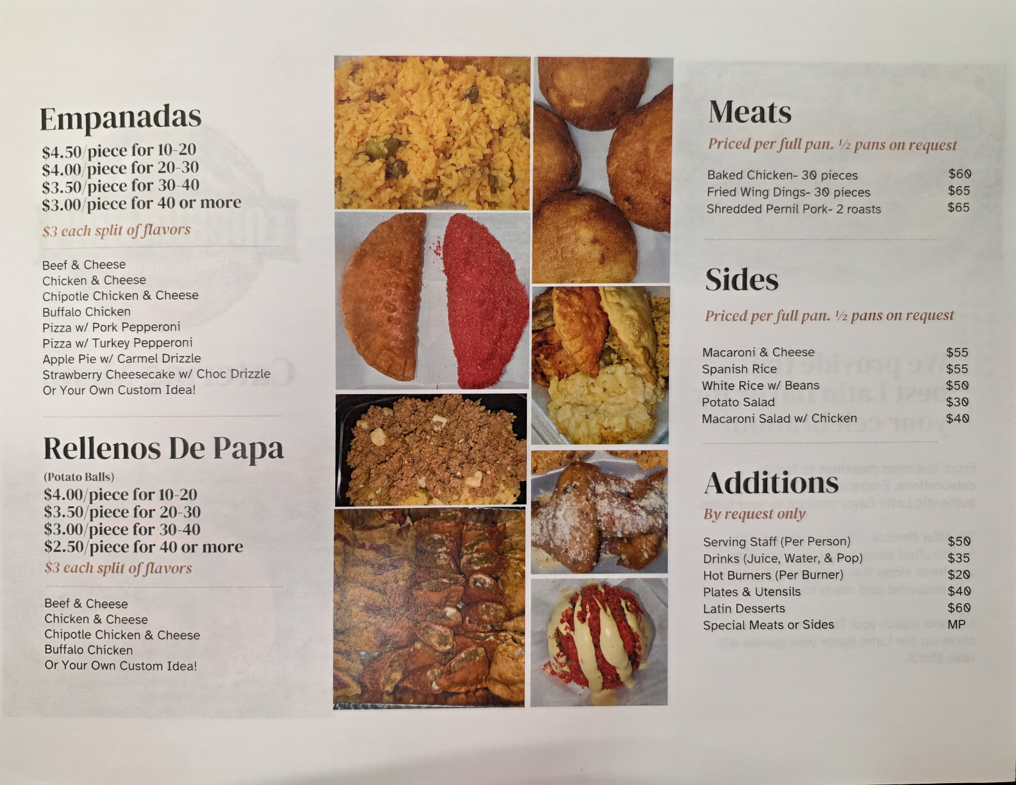 Empanissah's Full Catering Menu